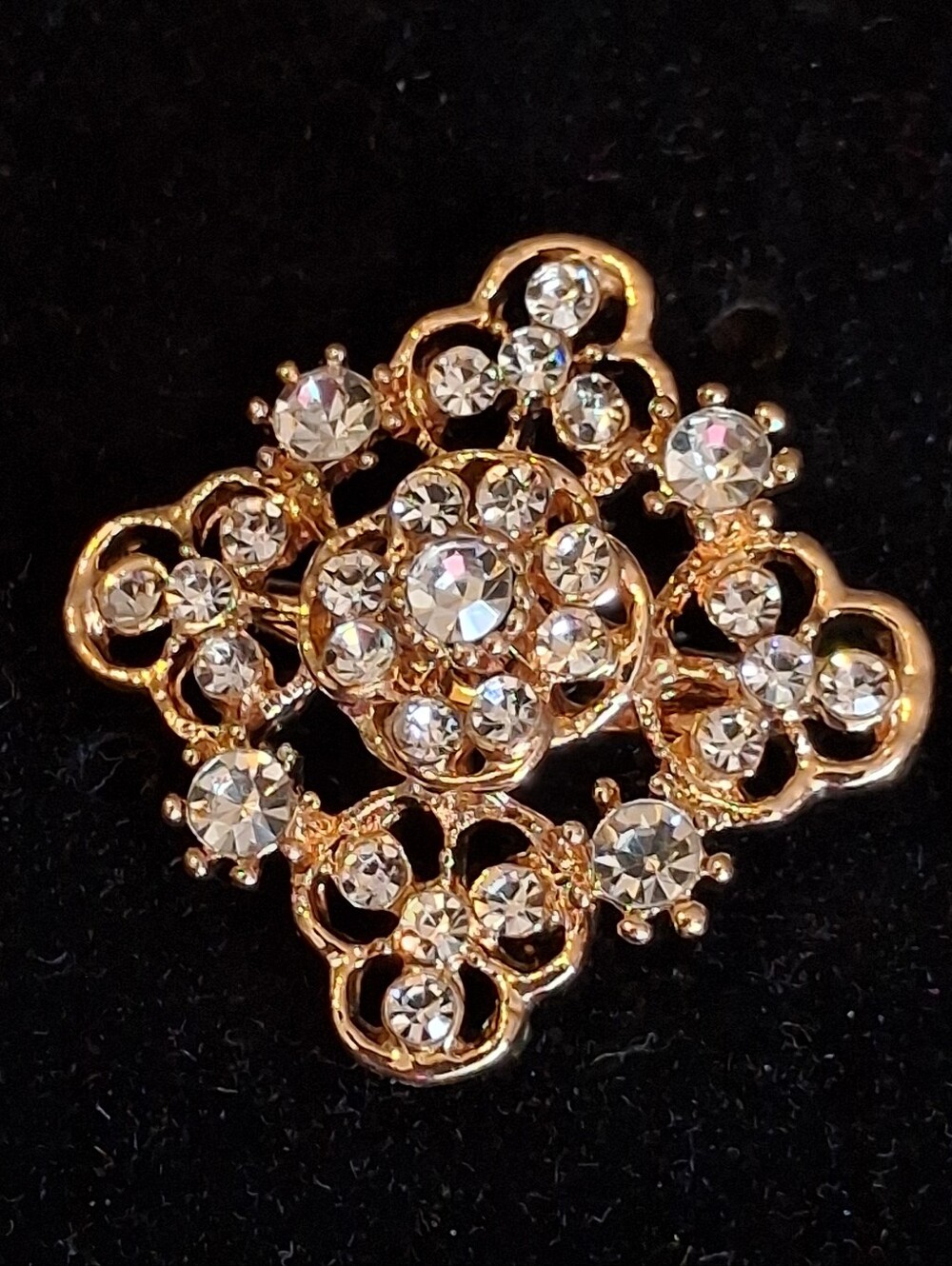 Goldtone Diamond Shaped Crystal Brooch - Clear Crystal Accent